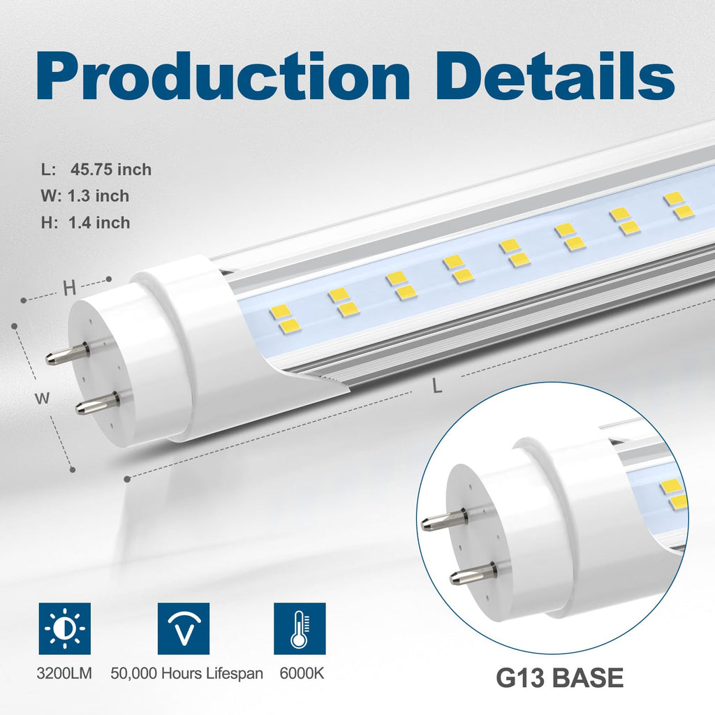4FT LED T8 Type A+B Tube Lights, 24W(65W Equivalent), 3200LM, 6000K
