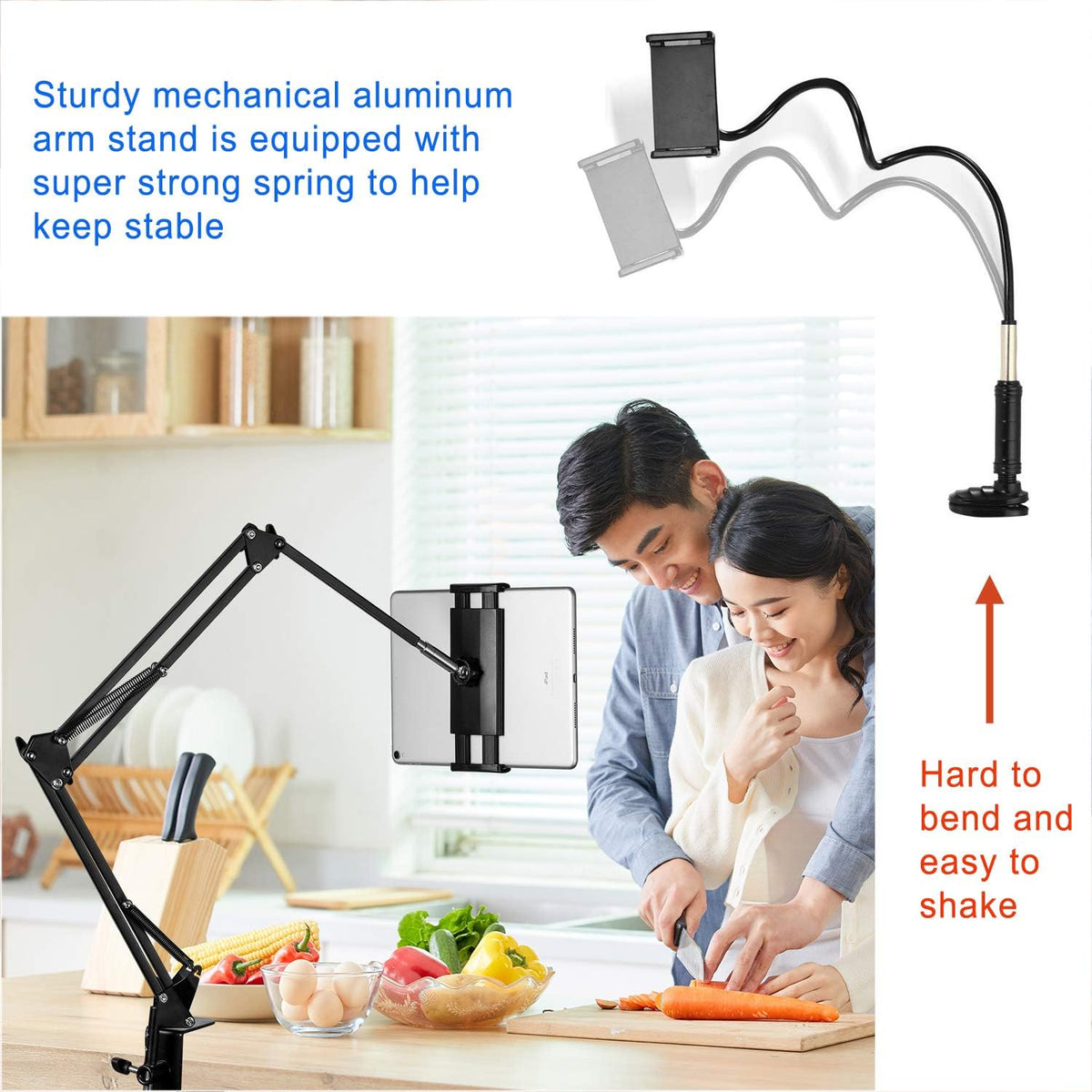 Tablet Stand Adjustable,Foldable Arm Stand for Bed,Aluminum Universal Flexible Tablet Holder with 360 Degree Rotation