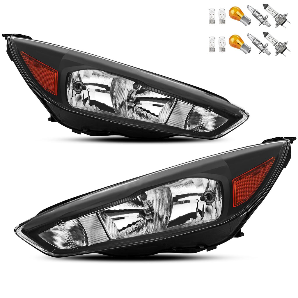 Headlights Assembly Compatible With 2015-2018 Ford Focus Halogen Headlamp