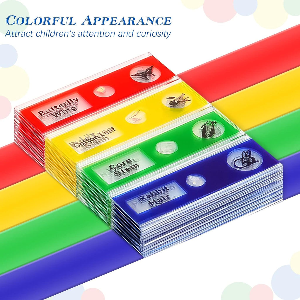 120 Pcs Prepared Microscope Slides, 48 Different Patterns Animals Plants Insects Specimens for Kids, Students Biology