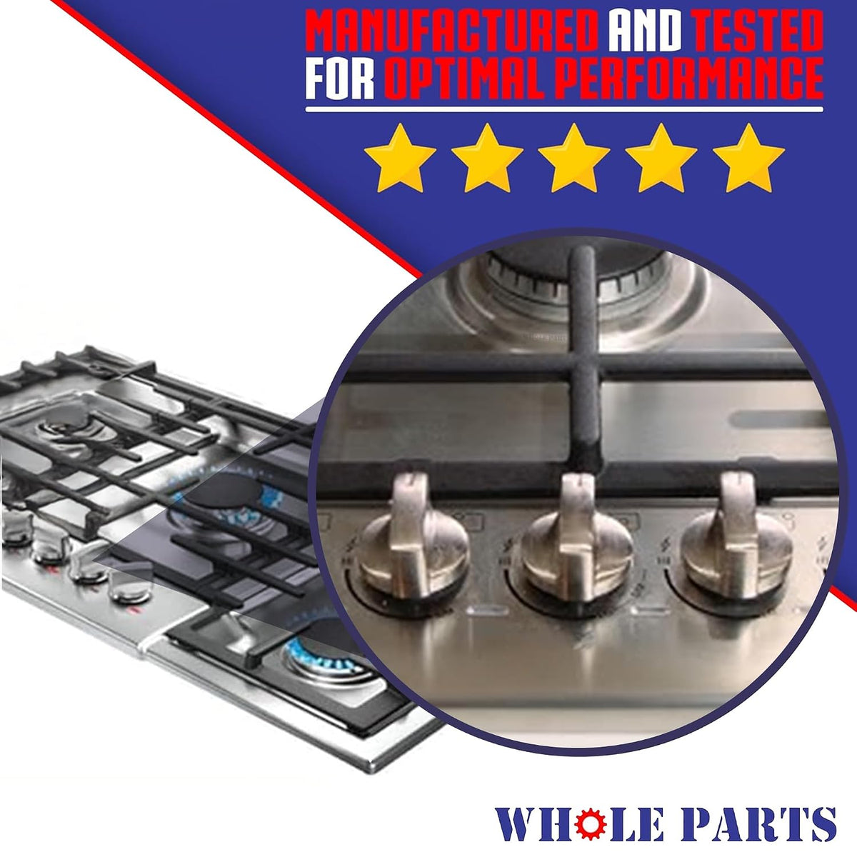 Whole Parts Upgraded 5-Piece Gas Cooktop Knob Kit Part# 00654043