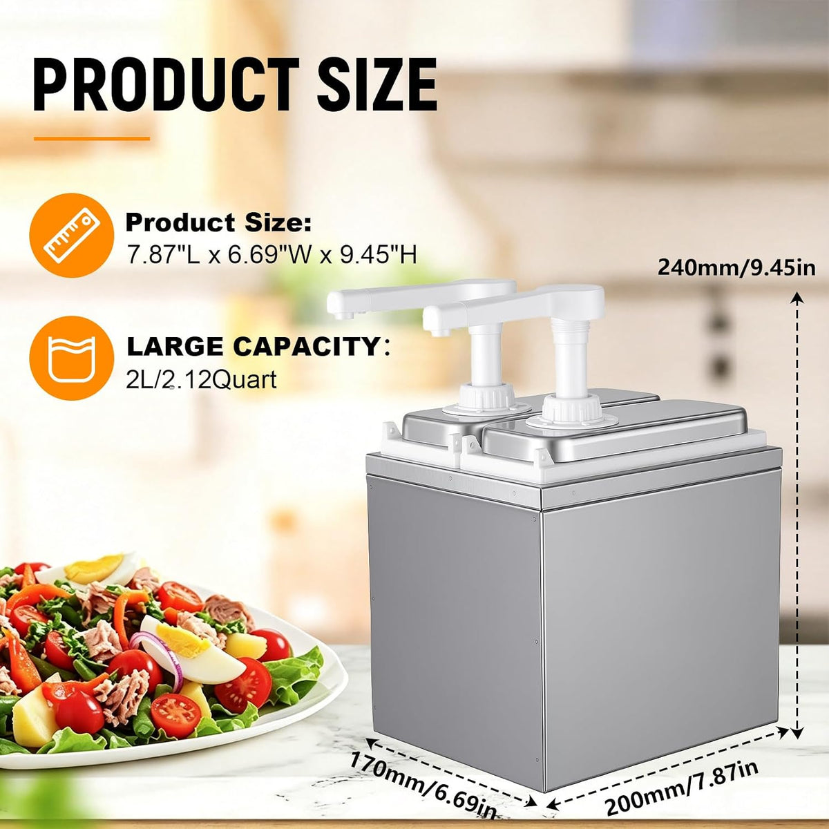 2L Sauce Dispenser Pump, Leak-Proof Condiment Pump Station