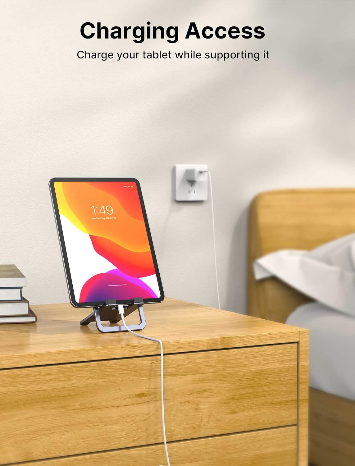 Universal Tablet Stand, Fold-Flat Adjustable Holder, Gray