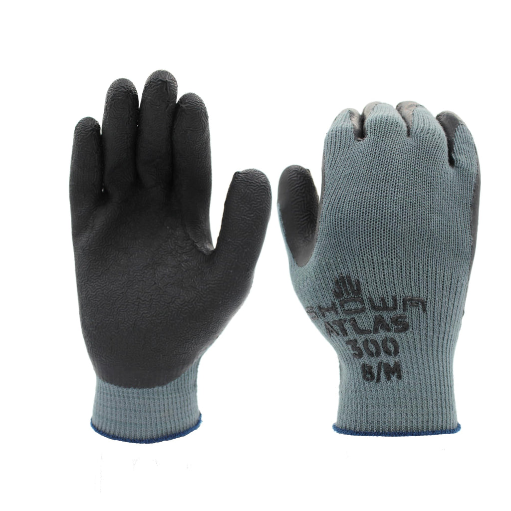 Atlas 300 Rubber Palm Work Gloves, Black, X-Large, Single Pair