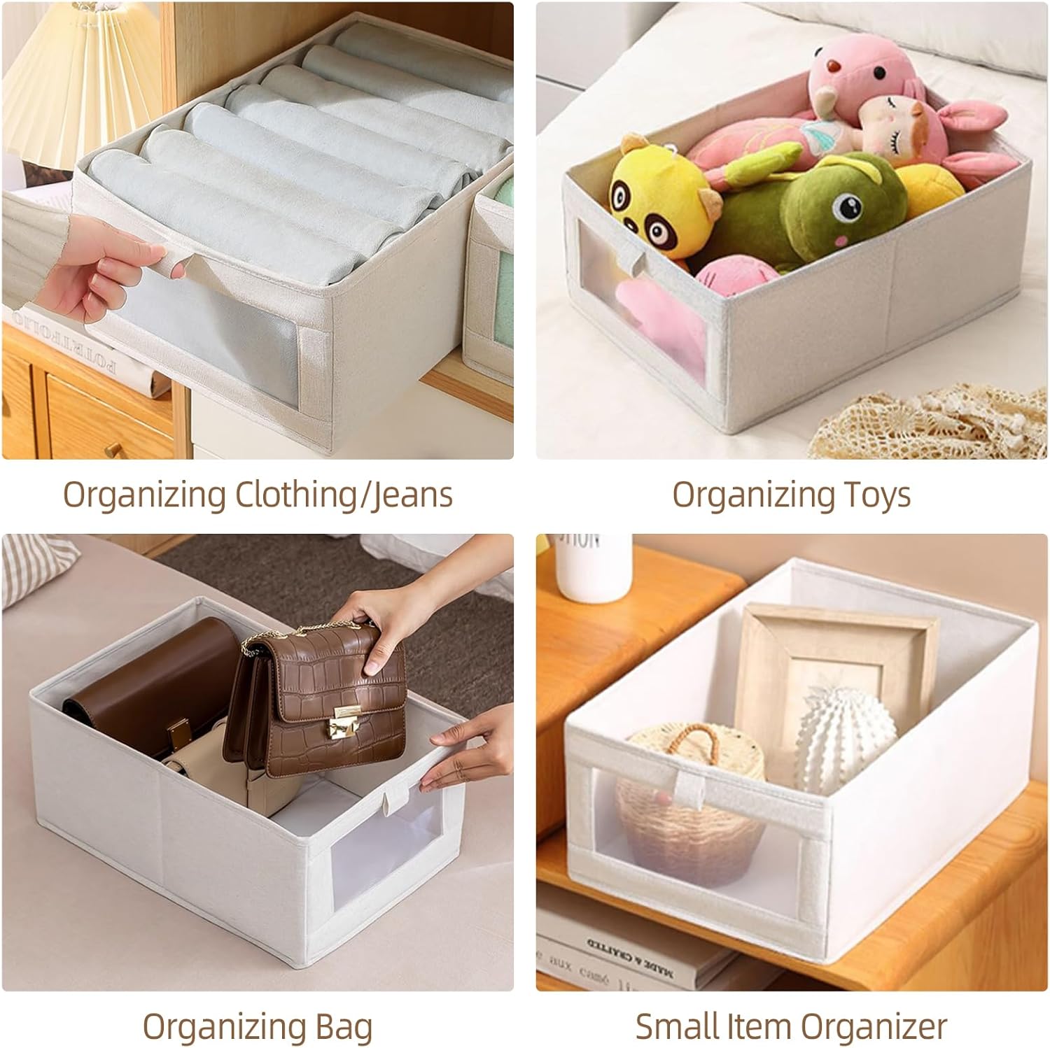 Linen Closet Organizers And Storage, 4 Pack Storage Bins Baskets for Organization Foldable Organizer with Clear