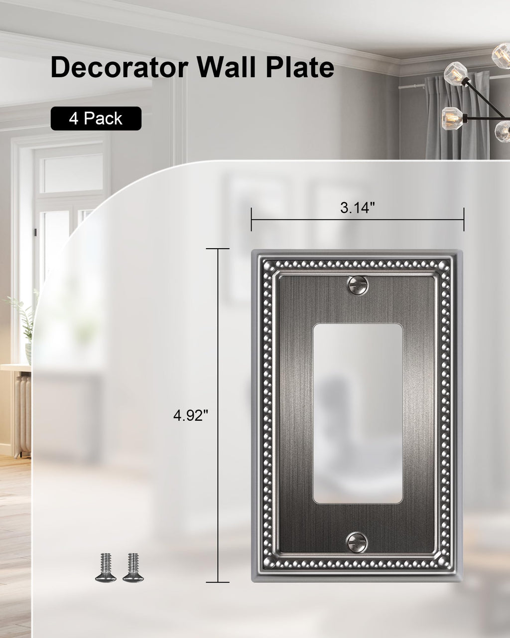 TREEWELL 4-Pack Decorator Outlet Cover Plate, Heirloom Silver
