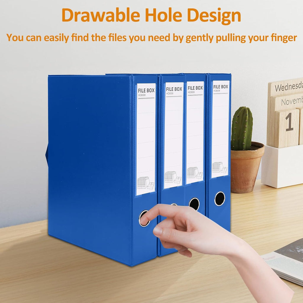6 Pack A4 Storage File Boxes Plastic Archives Cases with Clip,Blue
