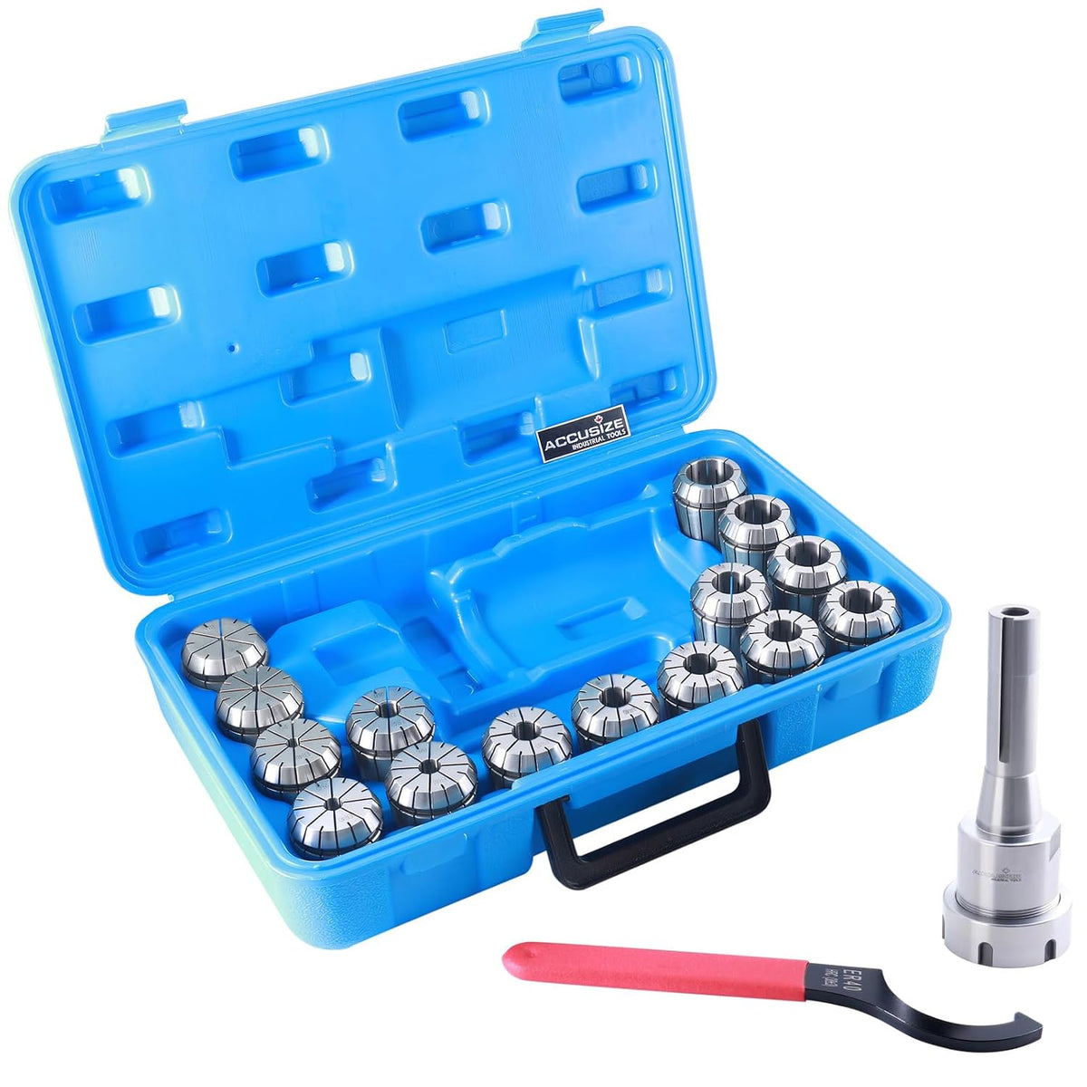 Accusize Industrial Tools ER40 Collet System, R8 Shank, 15 Pcs, 0223-0984