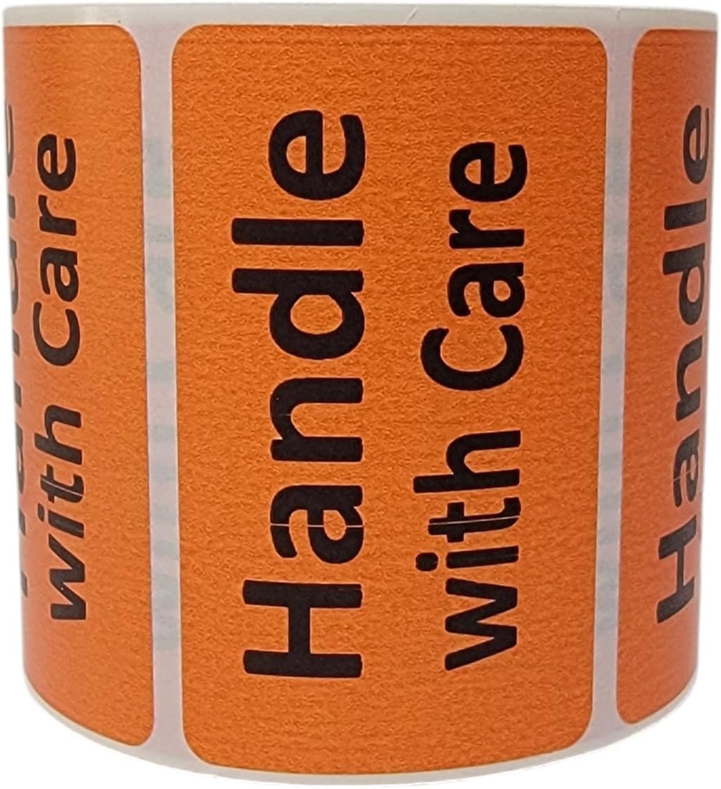 Handle with Care Labels Orange 2.5x1.5-inch Handling Fragile Adhesive Stickers 1 Roll with 500 Labels