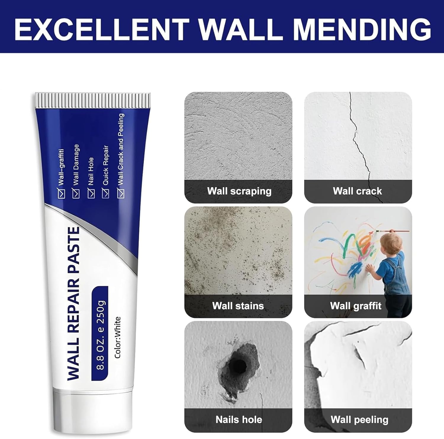 (2PCS) Efficient Drywall Repair Kit with Scraper, 2026 New Quick Drying Wall Mending Agent for Holes & Cracks Nail