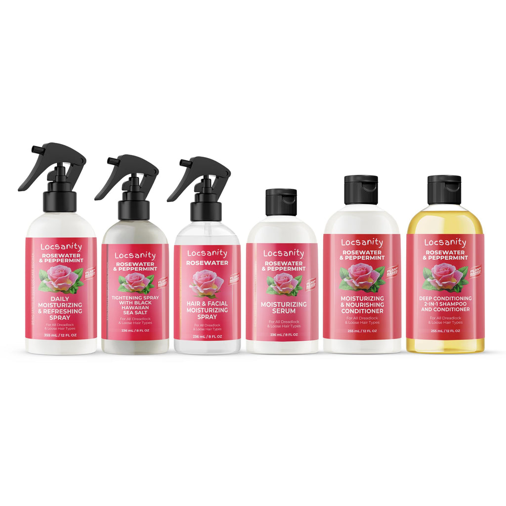 Locs Fine Mist Bundle - Locsanity Rosewater Peppermint Daily Moisturizer Spray, Shampoo, Conditioner for Dreadlocks