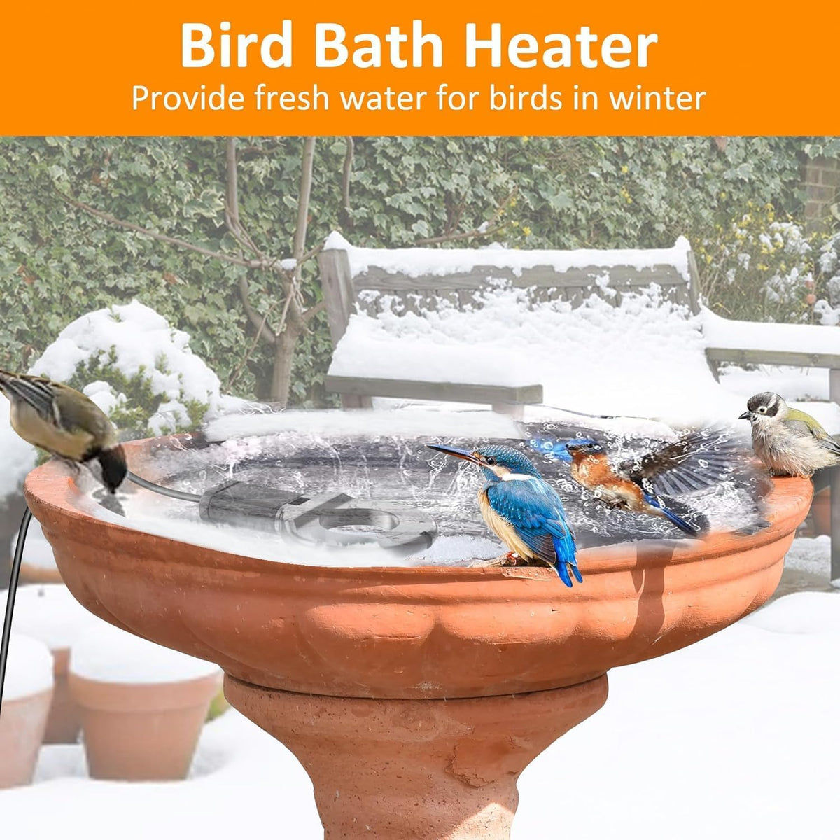 1000W Utility De-Icer, Submergible Bird Bath Heater De-icer, Chicken Water Heater, Stock Tank Heater for Livestock