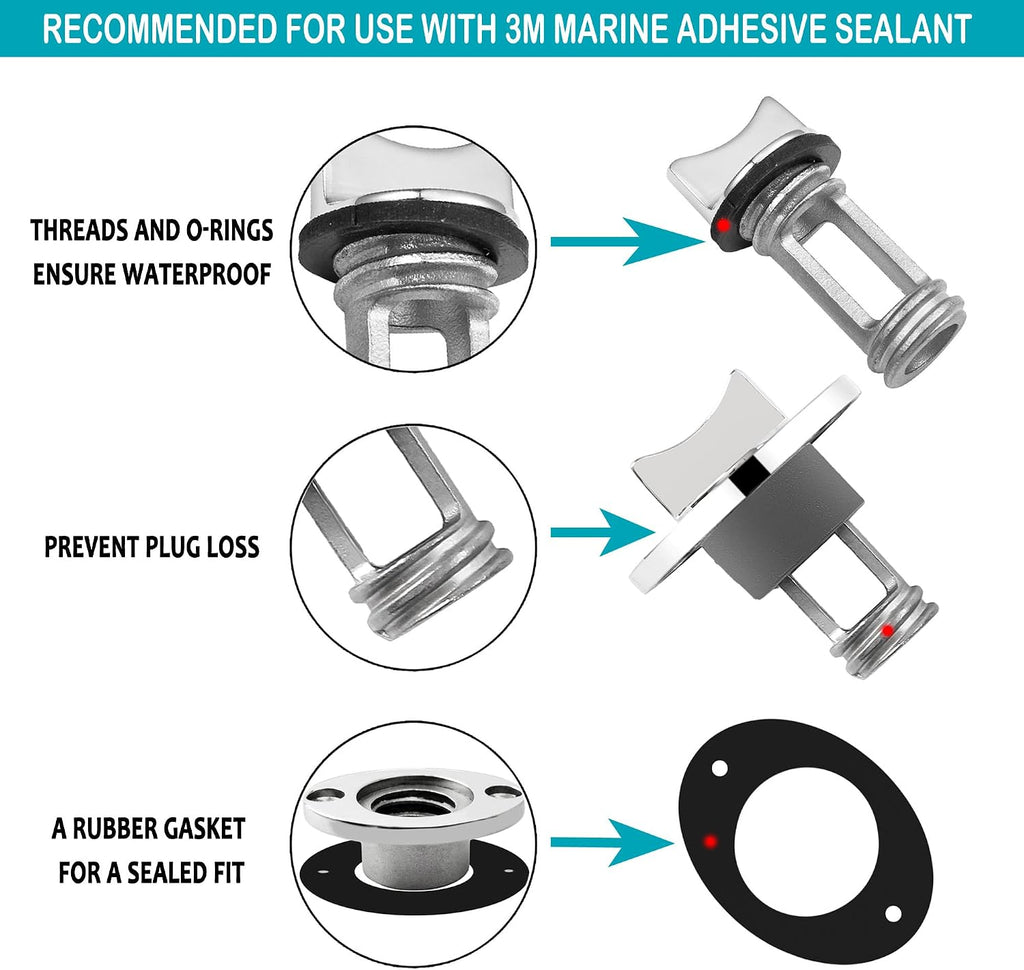 Oval Garboard Drain Plug,Marine 316 Stainless Steel Drain Plug Fits 1" Hole