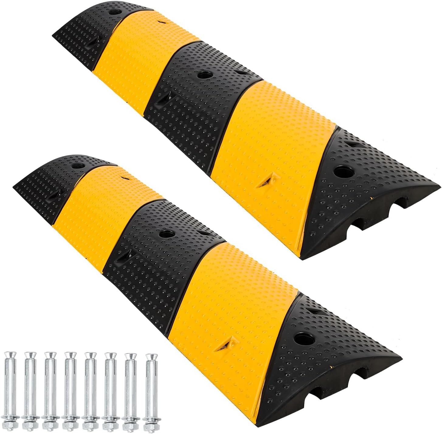 3.3 FT Heavy Duty Rubber Speed Bump 2-Pack, 2 Channel Driveway Cable Protector Ramp with Bolts for Parking Lots