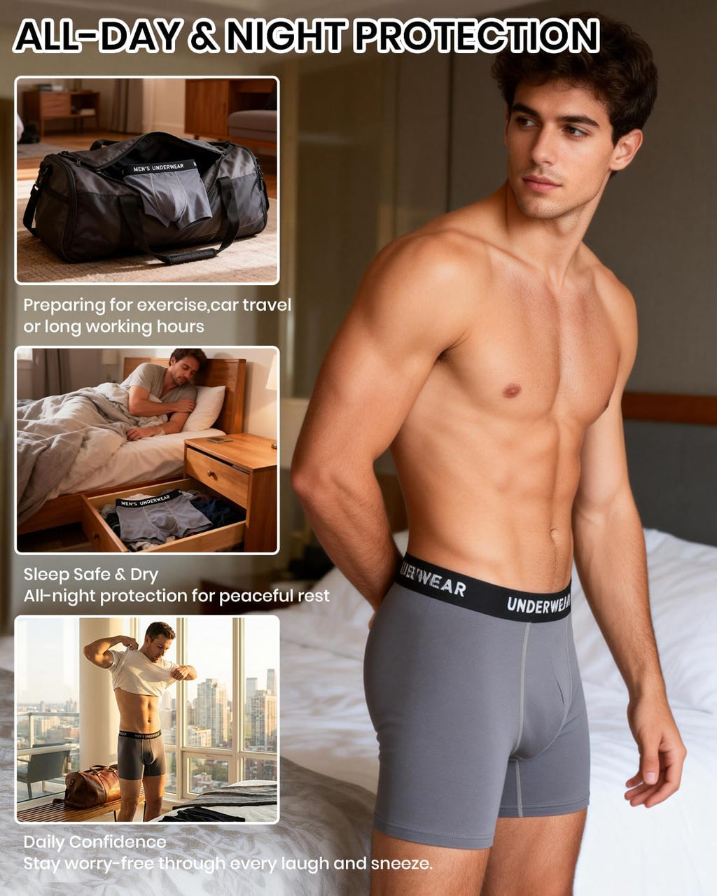 Men's Incontinence Underwear, 100ML Absorb Leakproof Boxer Brief