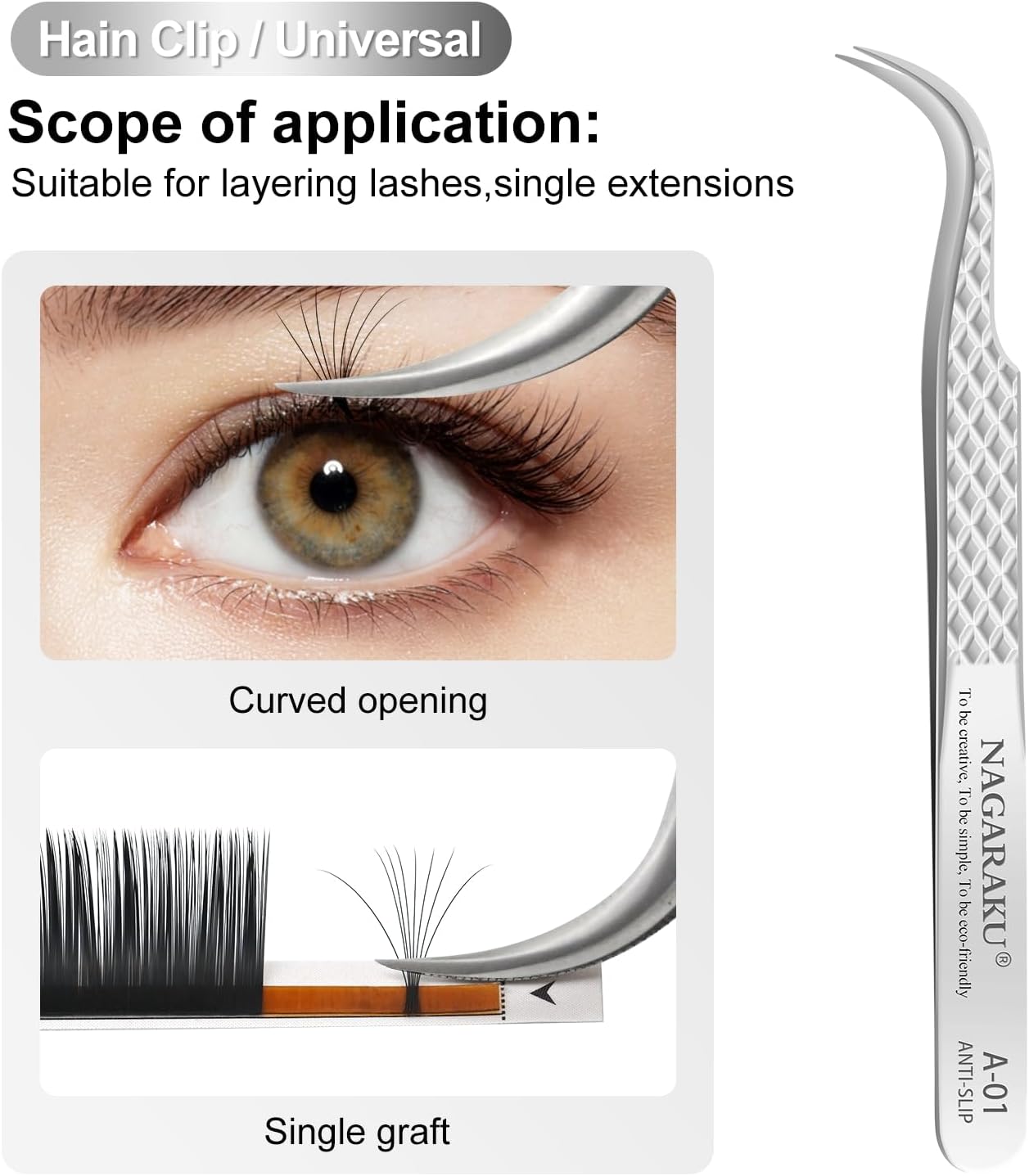 Eyelash Extension Tweezers Diamond Grip with Pattern on tip Precision Durable Curved Professional for Classic Lash