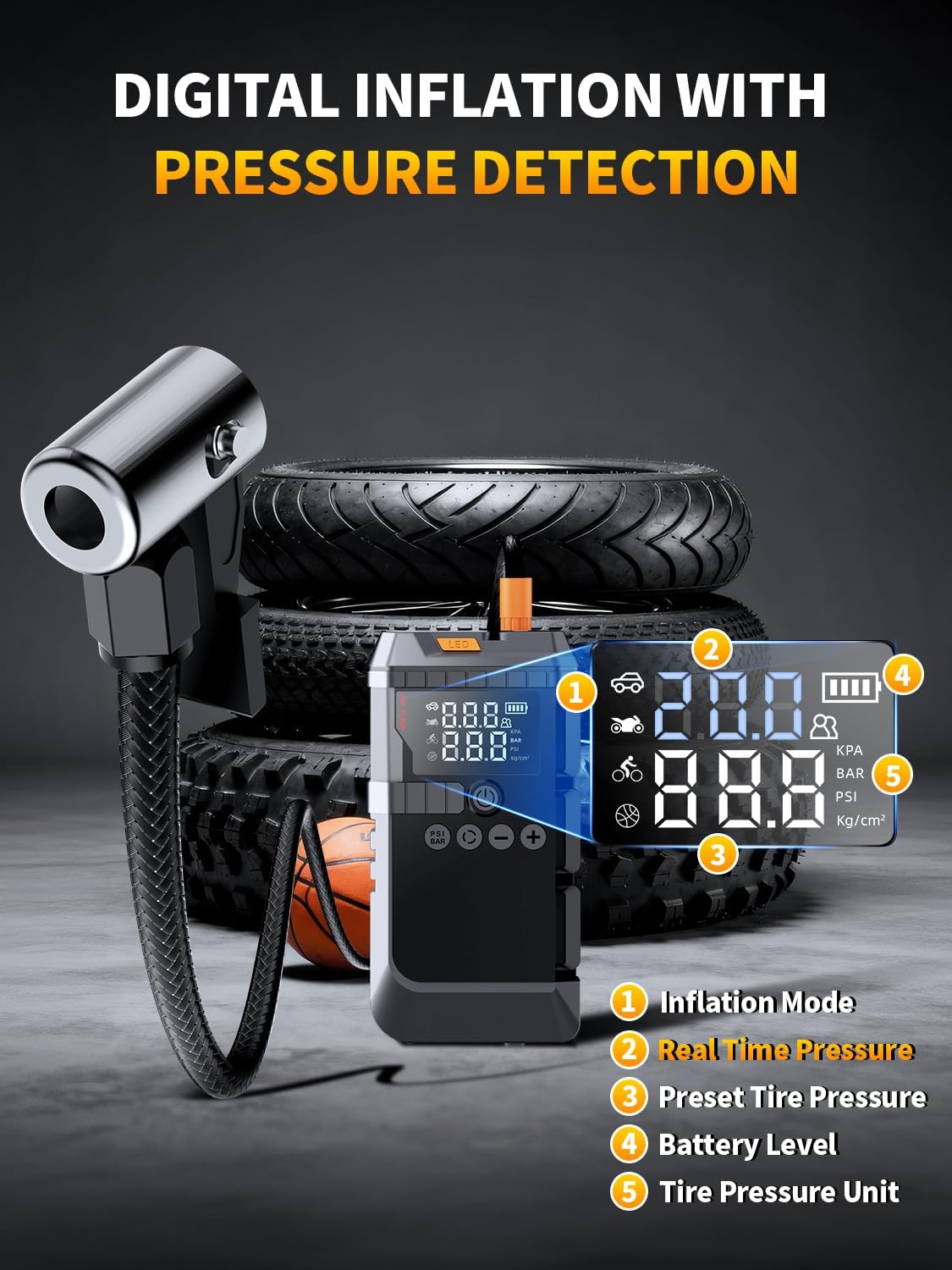 Jump Starter with Air Compressor, Battery Jumper Starter Portable,12V Jump Box with 160PSI Tire Inflator for Car