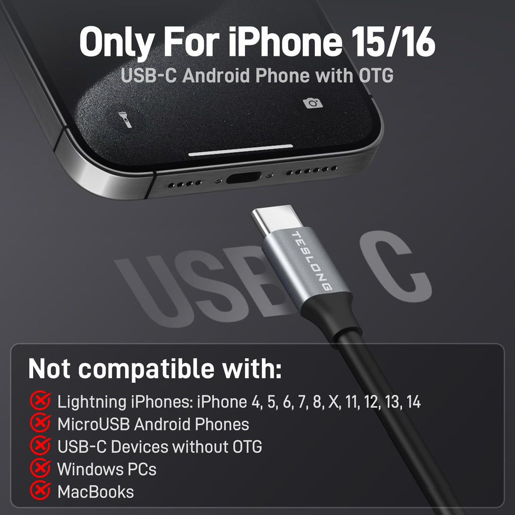 Teslong 50FT USB C Borescope Camera with Light for iPhone 15/16/17 Android