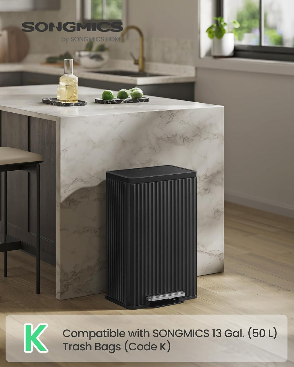 Trash Can, 13 Gallon (50 L) Garbage Can for Kitchen, with Lid, Pedal, and Removable Inner Bucket, Soft Close