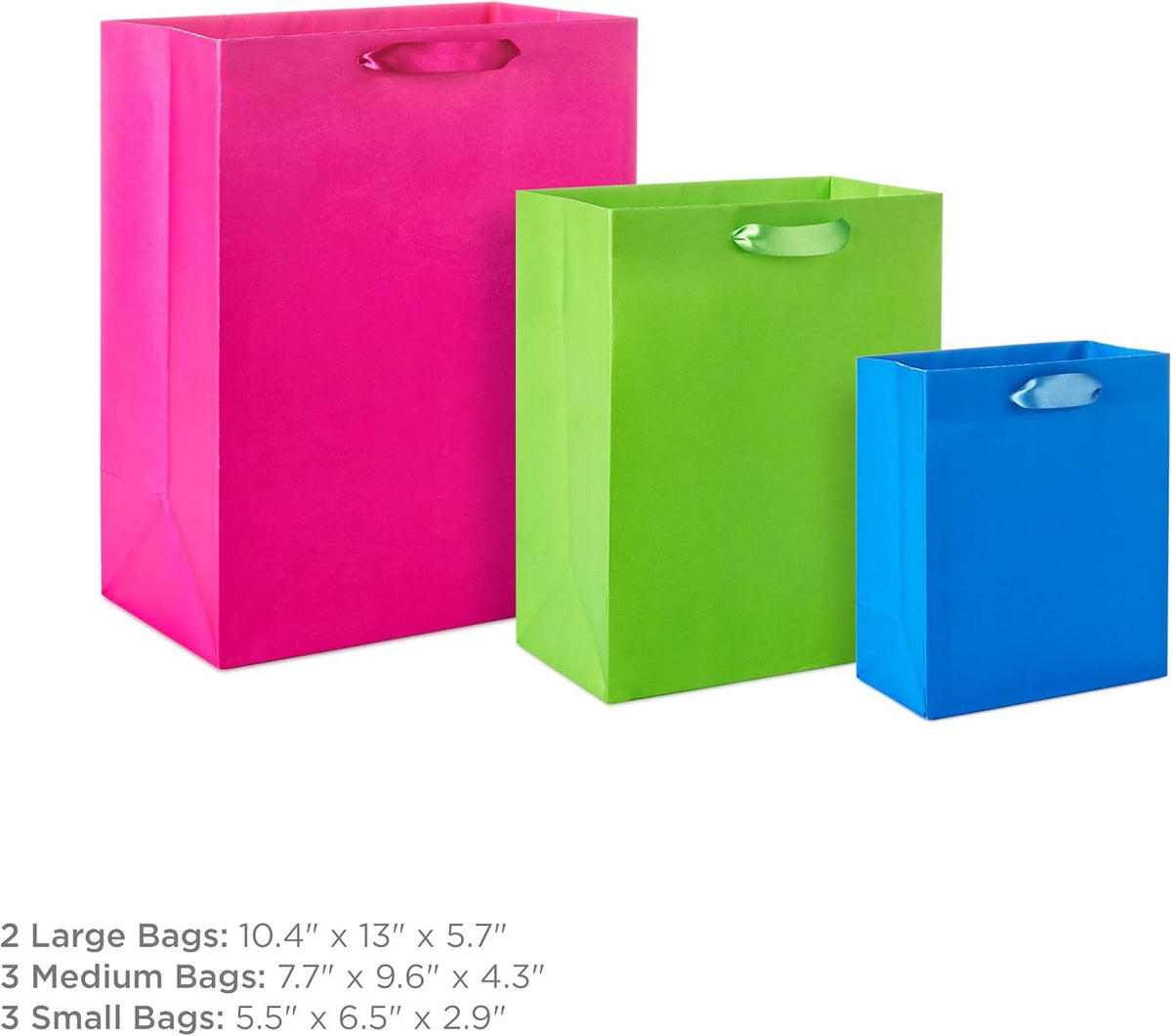Assorted Gift Bags, 8-Pack (Pink, Blue, Green, Yellow, Red)