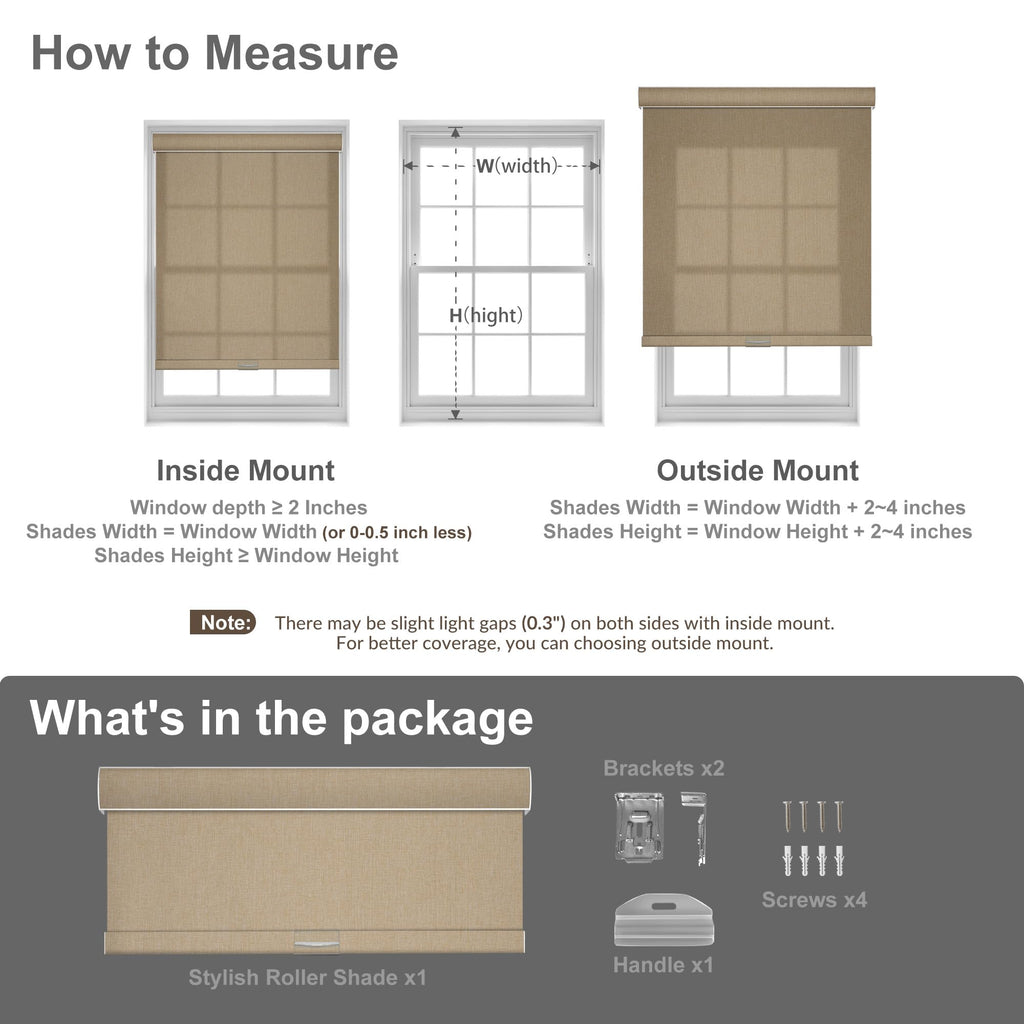 Light Filtering Roller Shades for Windows,Beige,29" W x 48" H