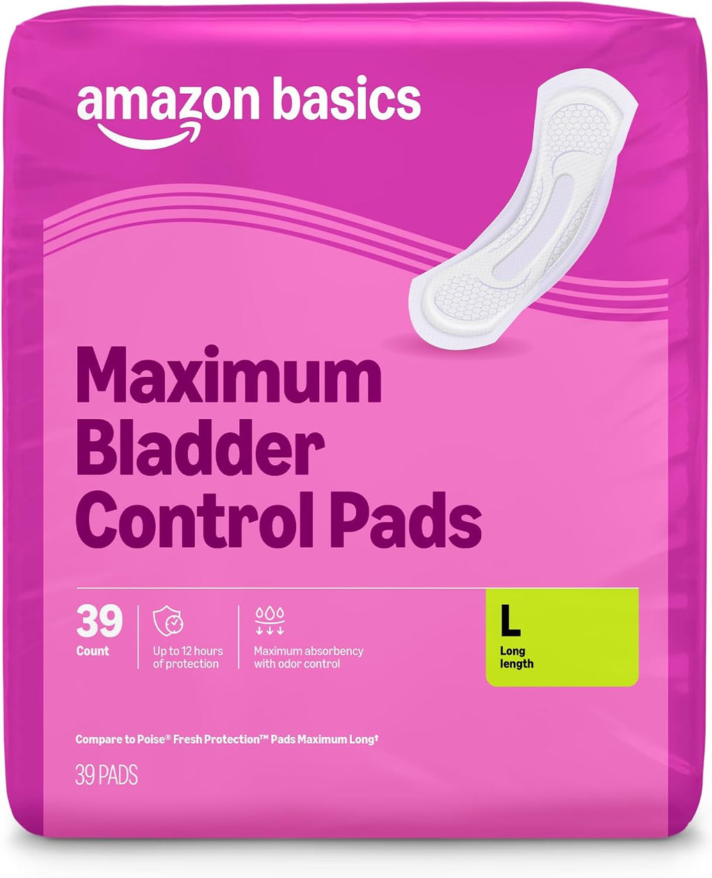 Incontinence Pads for Women, Postpartum, Long, Maximum Absorbency, Bladder Control, Unscented, 39 Count, Packaging