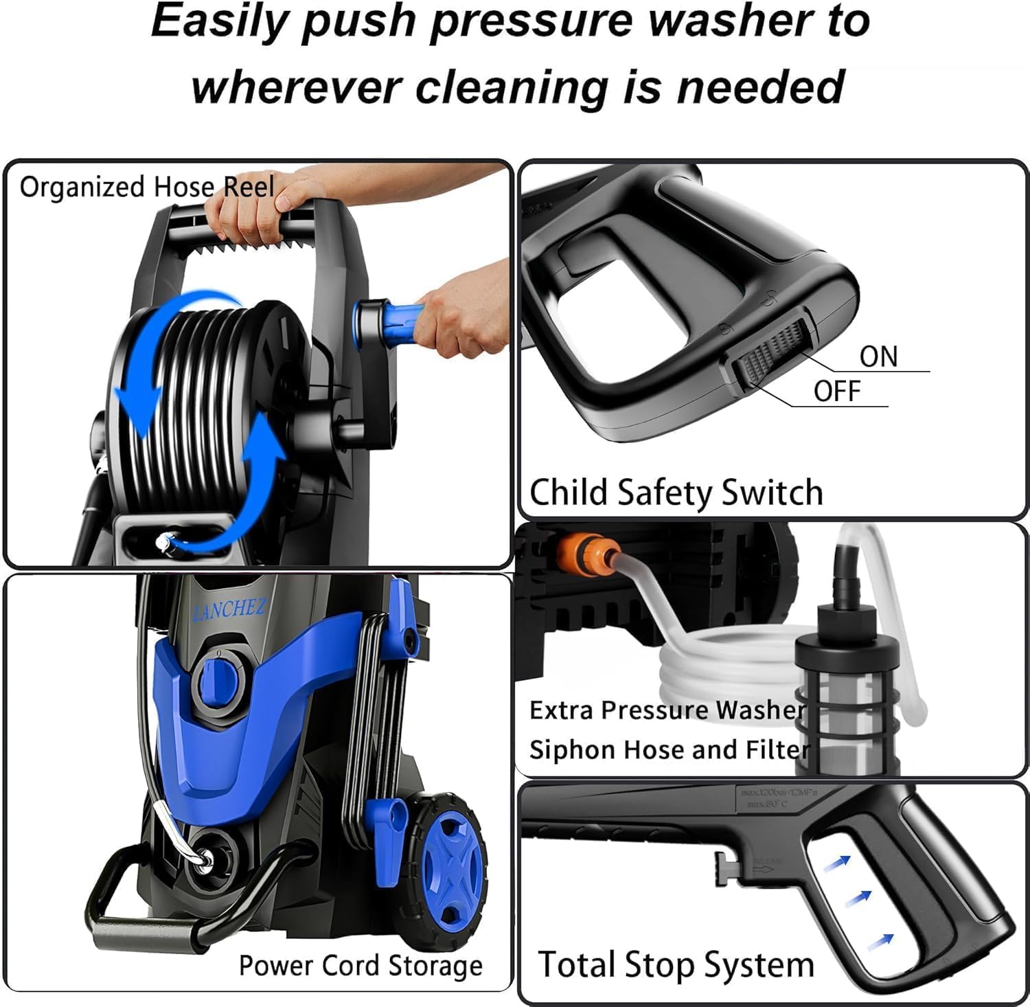 2026Upgraded Pressure Washer 4800PSI w/4 Quick Connect Nozzles, Inlet Hose & Filter&500ML Soap Tank, High Cleaning