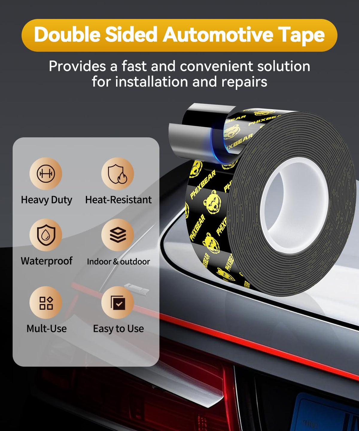Double Sided Tape Heat Resistant Heavy Duty, 1" x 20FT