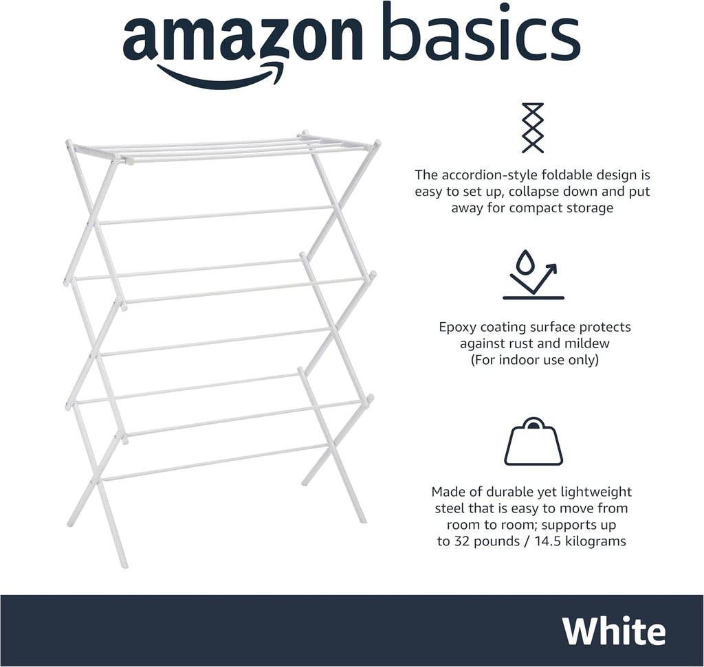 Foldable Portable Clothes Drying Rack for Indoor Air Drying, Collapsible Design, 14.5" D x 29.5" W x 41.8" H, White