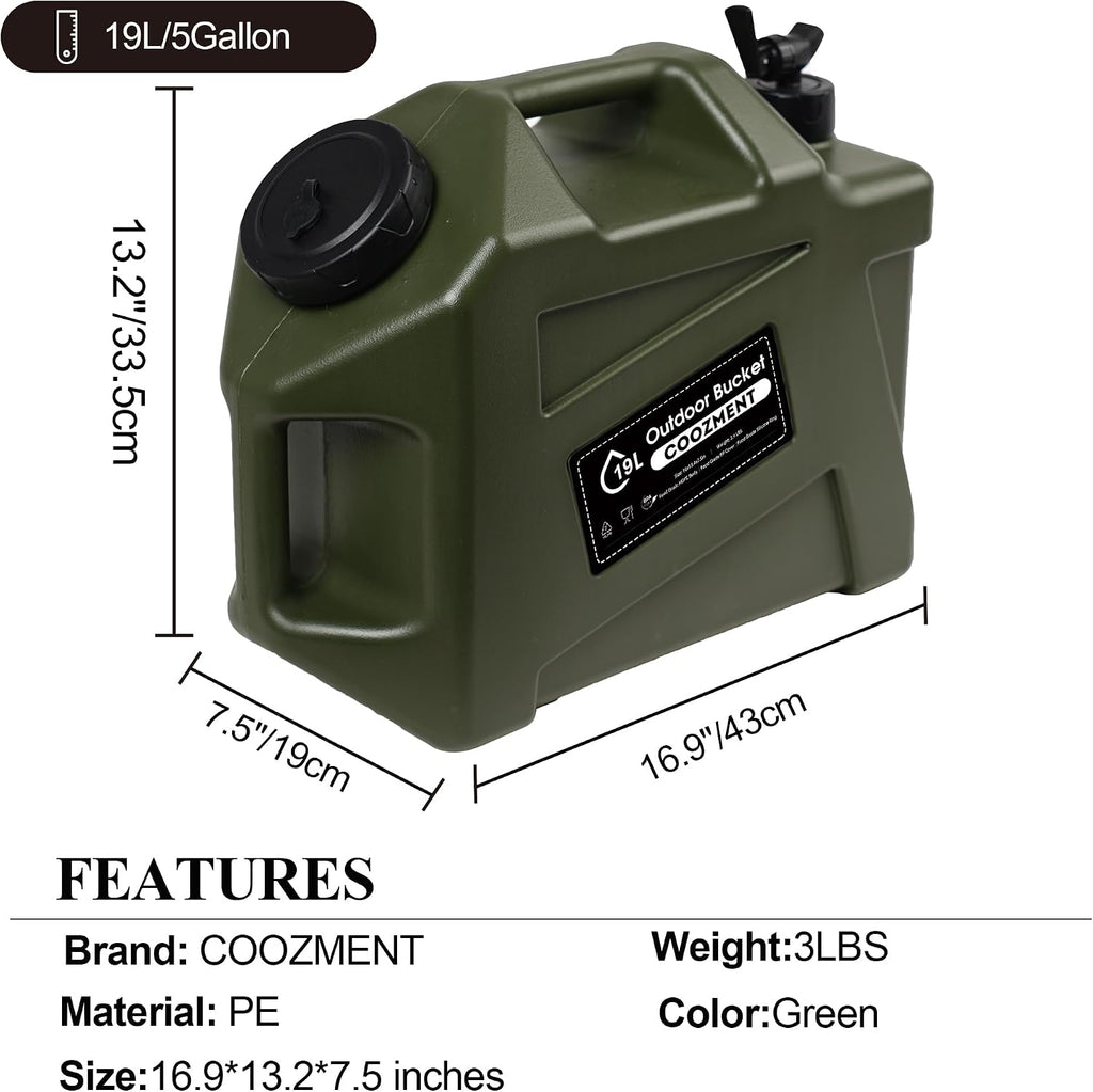 3.2 Gallon/5 Gallon Water Containers with Spigot, BPA Free Water Jug, Military Green Water Tank, Multifunction Water