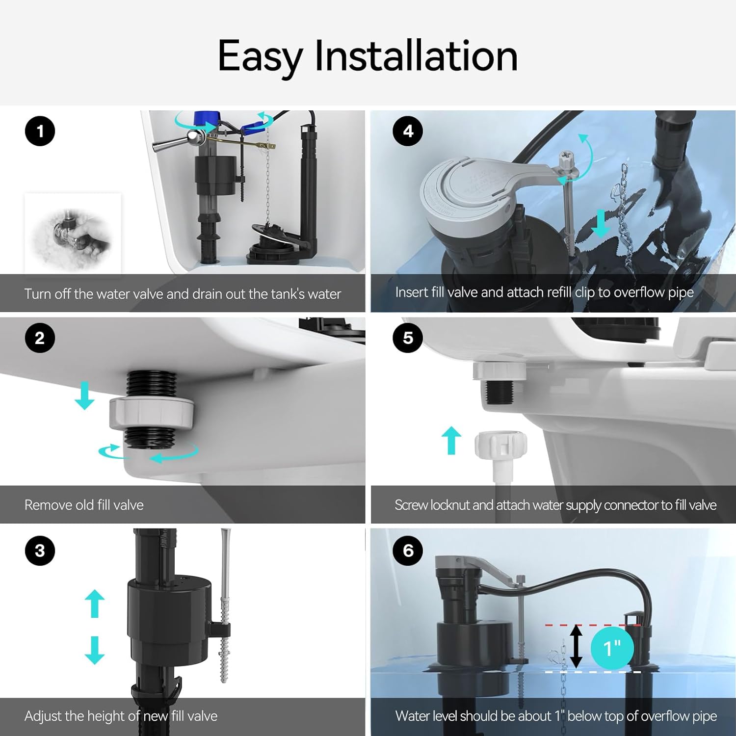 Toilet Fill Valve A1320, Toilet Repair Kit Inside Tank, Universal Toilet Replacement Kit, Quiet and Fast Stop Toilet