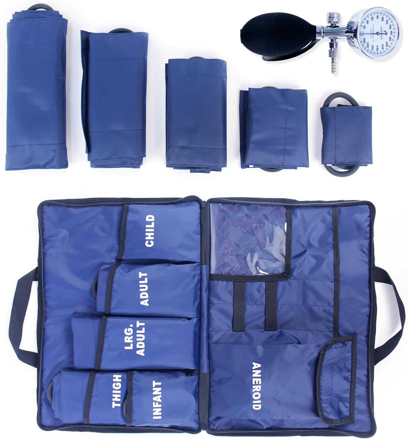 Aneroid Sphygmomanometer Kit, Manual Blood Pressure Monitor Set with 5 Cuffs for Infant, Child, Adult, Large Adult