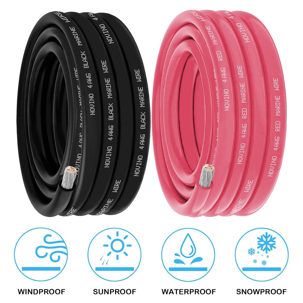 4 Gauge Marine Wire 4 AWG Marine Grade Wire,4 Gauge 20FT Red & 20FT Black | Tinned Copper Oxygen-Free Corrosion
