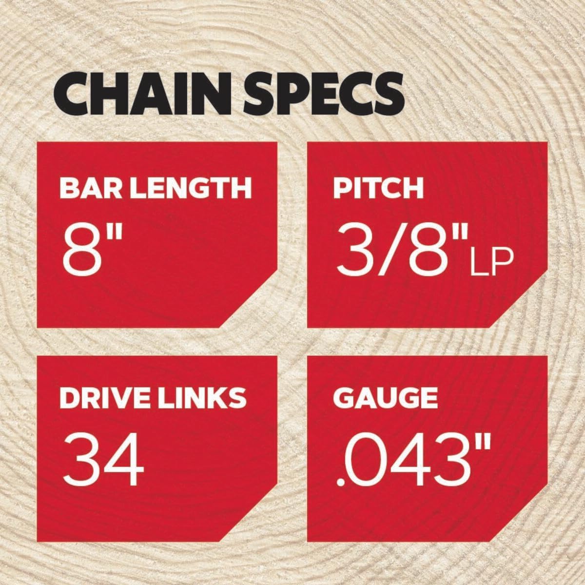 Oregon Chainsaw Chain for 8" Bar, 3/8" LP, .043" Gauge, 34 Drive Links