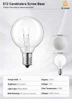 25 Pack G40 Replacement Light Bulbs, 5W Clear Bulb fits E12 Base
