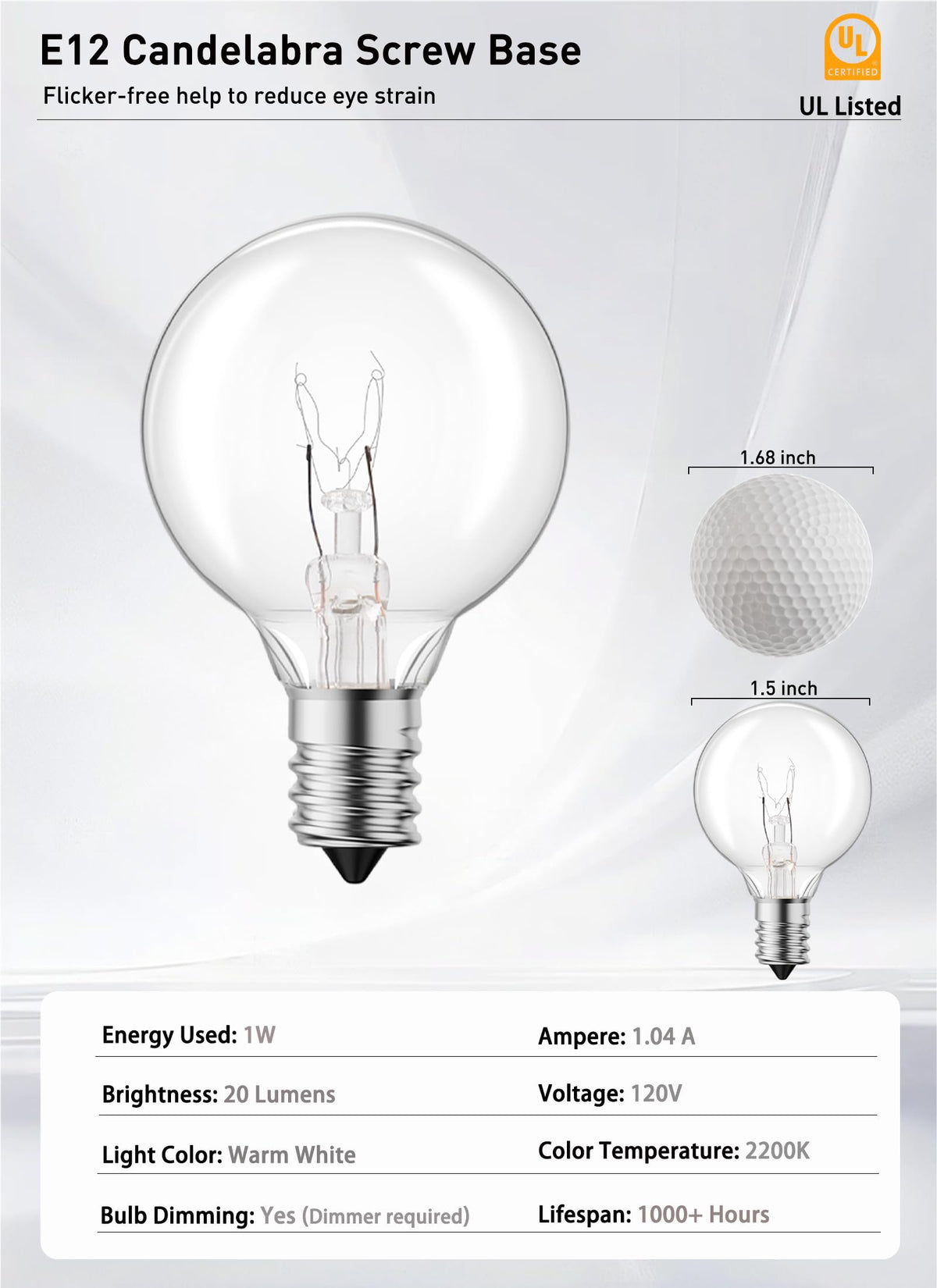 25 Pack G40 Replacement Light Bulbs, 5W Clear Bulb fits E12 Base