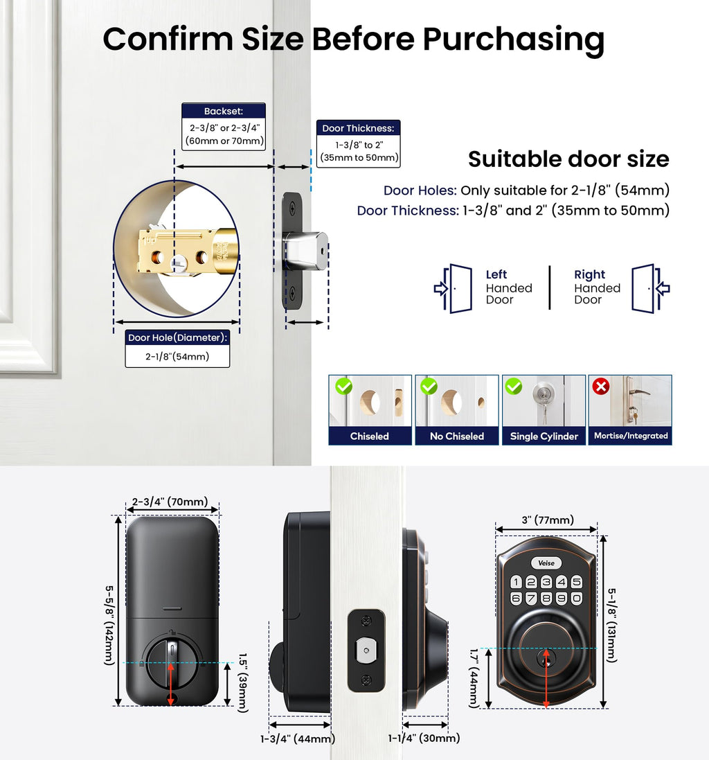 VE001 Keyless Entry Deadbolt, Electronic Keypad Lock, Bronze
