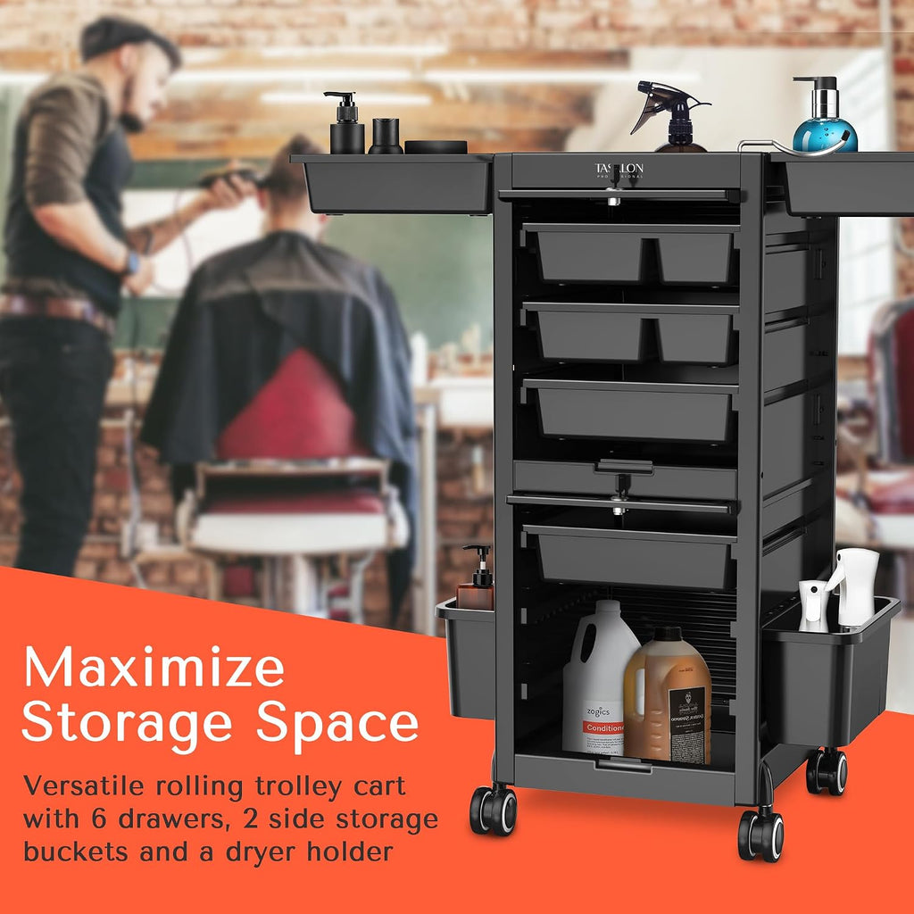 Lockable Salon Trolley Cart with Wheels and 6 Drawers & 2 Bucket | Versatile Salon Cart for Hair Stylist, Salon