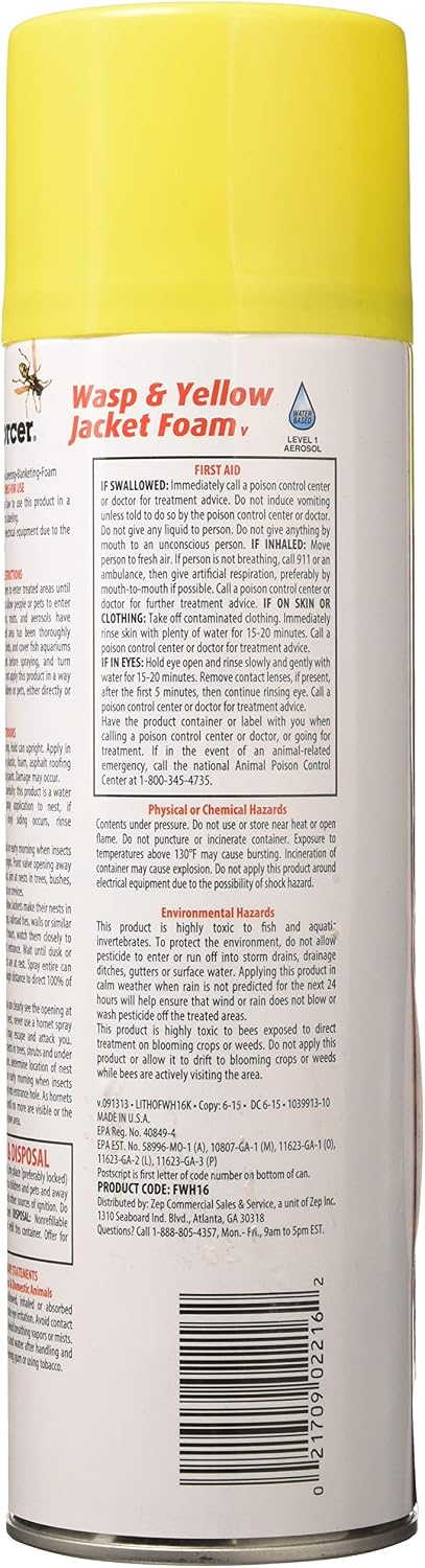 ZEP FWH-16 Yellow Jacket Wasp Control Foam Spray, 16-Ounce