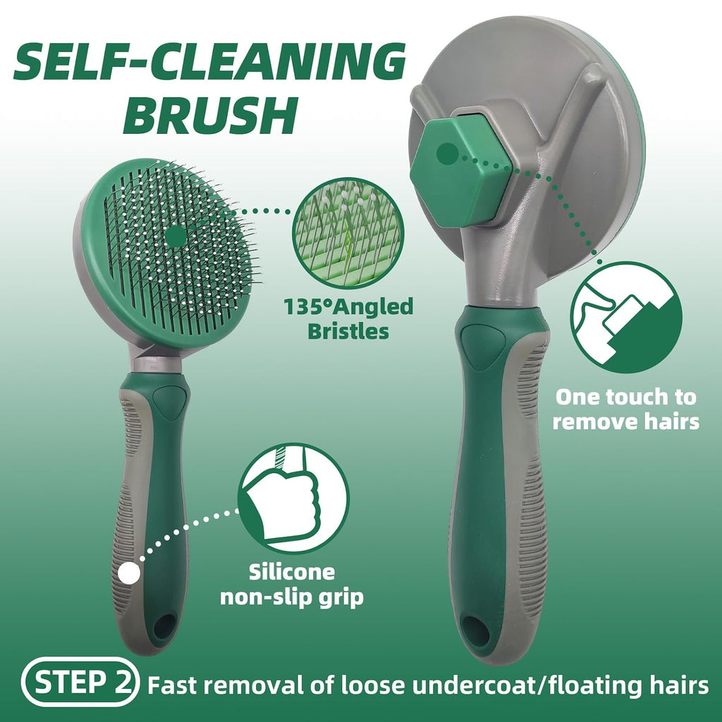 Pet Grooming Kit - 7 PCS Green Deshedding Brush Set with Undercoat Rake, Slicker Brush, Bath Brush & Nail Clipper for