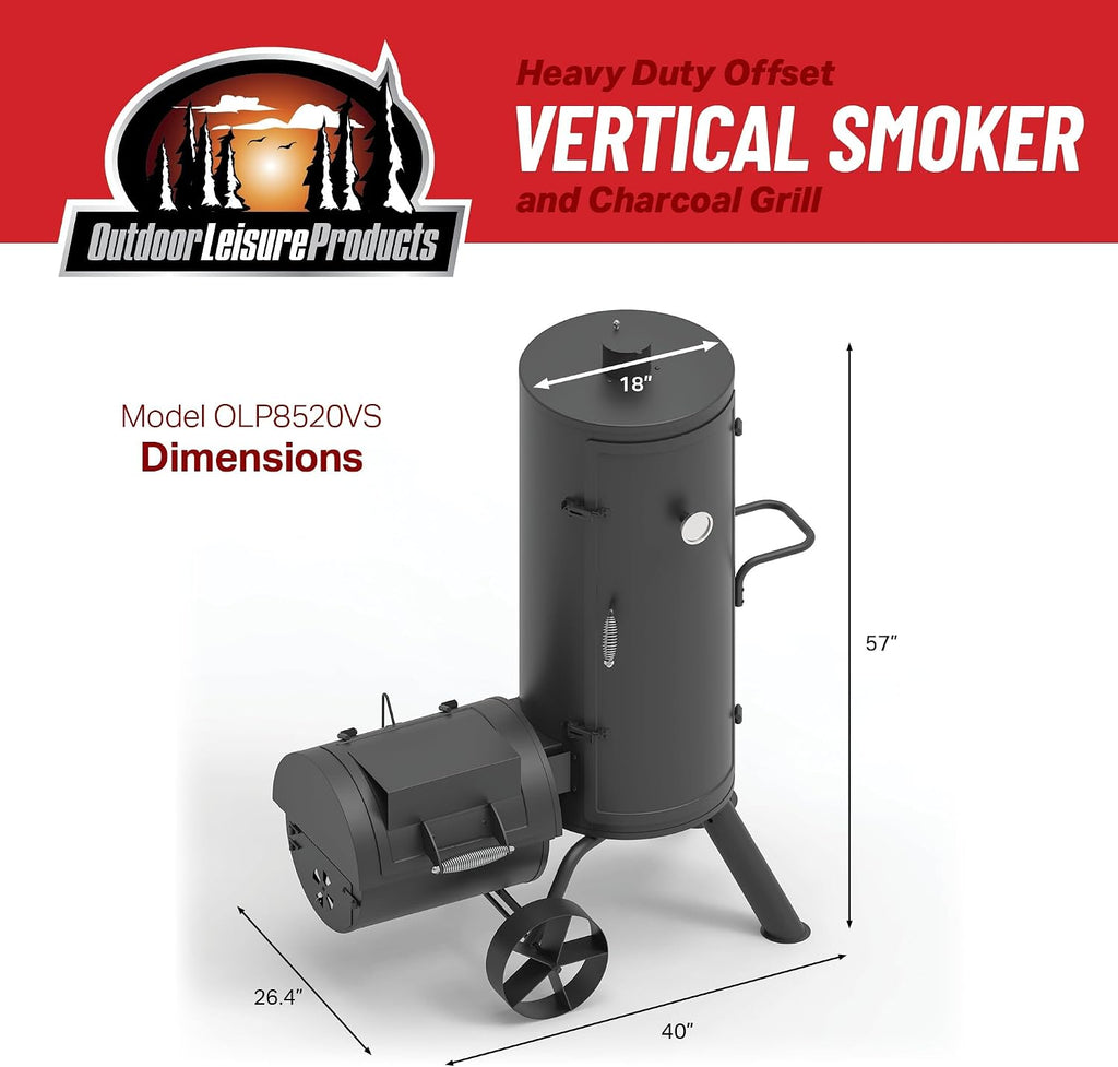 OLP8520VS Outdoor Multi Level Vertical Smoker and Charcoal Grill, 1,650 Square Inch Cooking Surface, Black
