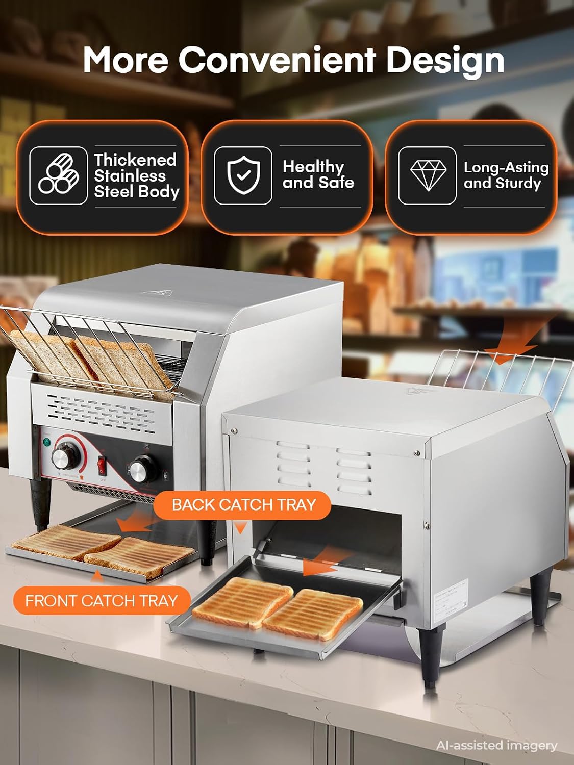 Commercial Conveyor Toaster, 350 Slices/Hour Electric Stainless Heavy Duty Restaurant Toaster, with Dual Heating