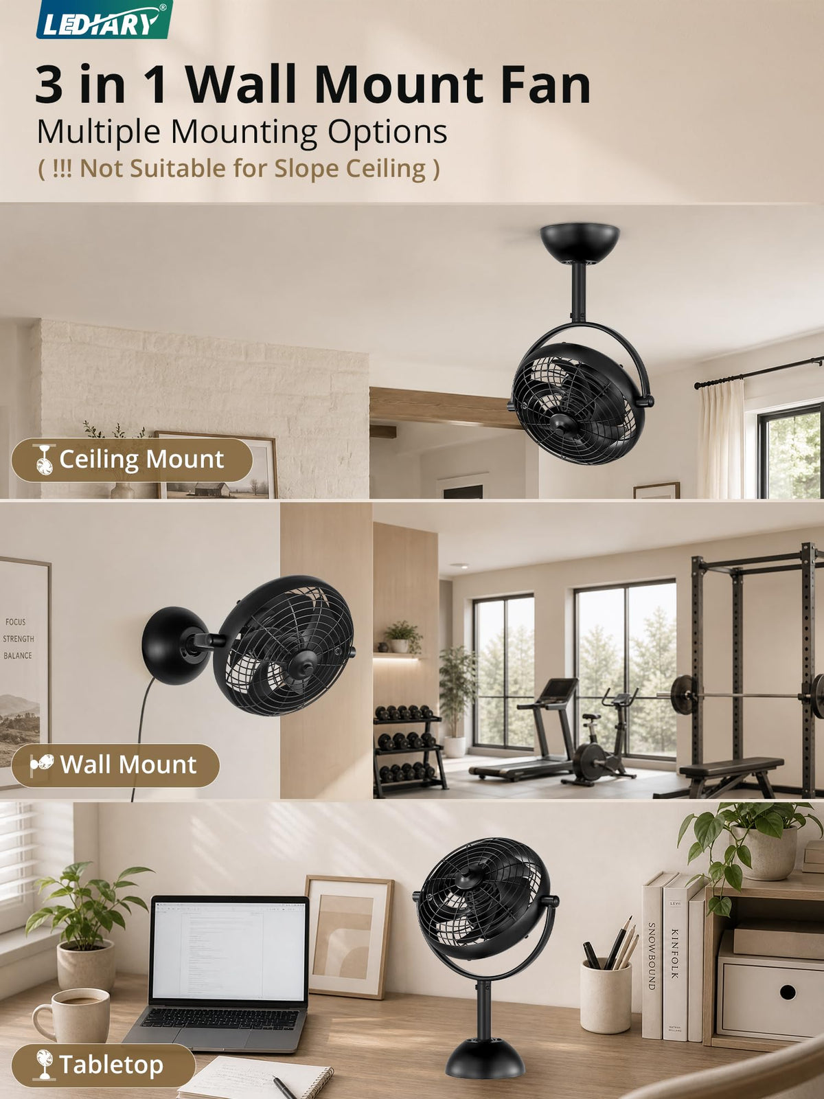 10" Small Wall Mount Fan with Remote Plug in Cord, Black