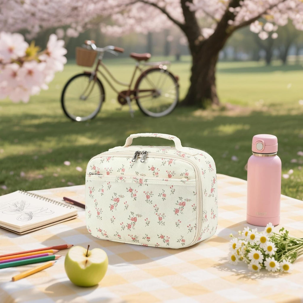 Kids Girls Lunch Bag Insulated Lunch Box for school Corduroy Lunch Cooler Organizer School Kids Lunch Tote