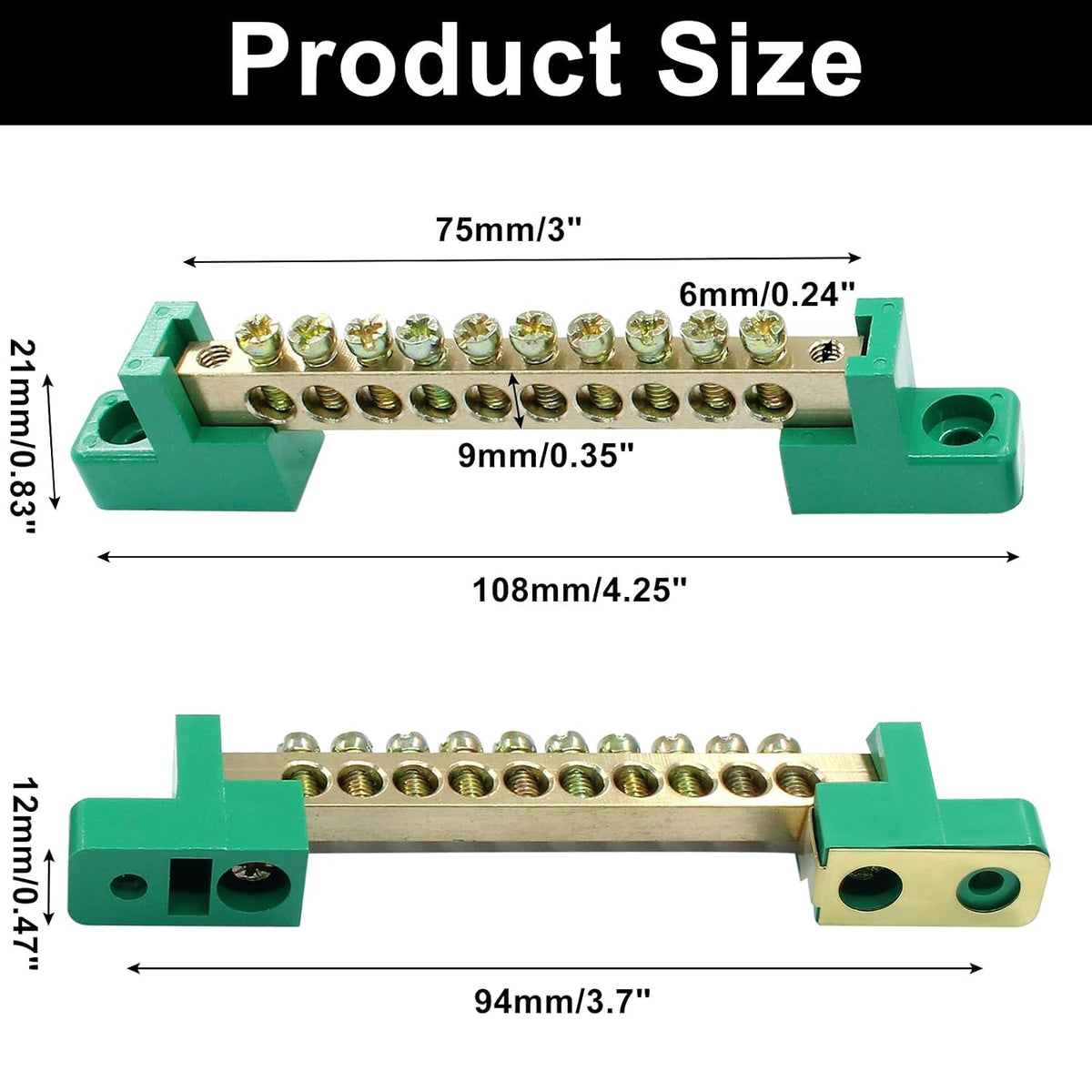 Bonsicoky 2 Pack Brass Terminal Bus Bar 10 Positions
