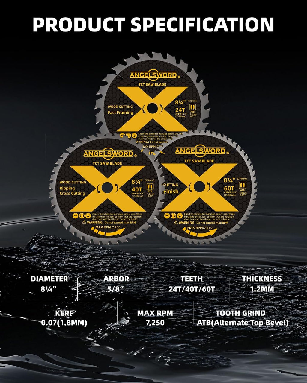 8-1/4 Inch Table Saw Blade/Circular Saw Blade, 24T for Framing&40T for Ripping, Cross Cutting&60T for Fine Finish