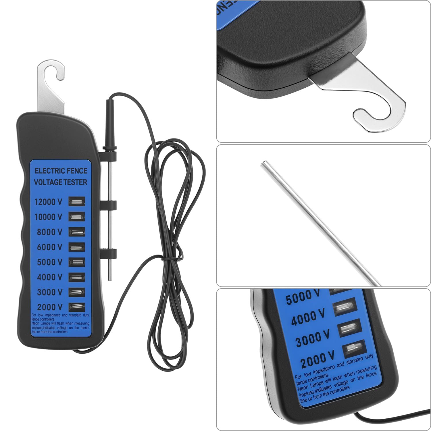 Electric Fence Voltage Tester, 12KV Fence Tester, 8 Neon Lights Testing Tool, Fault Finder for Farms