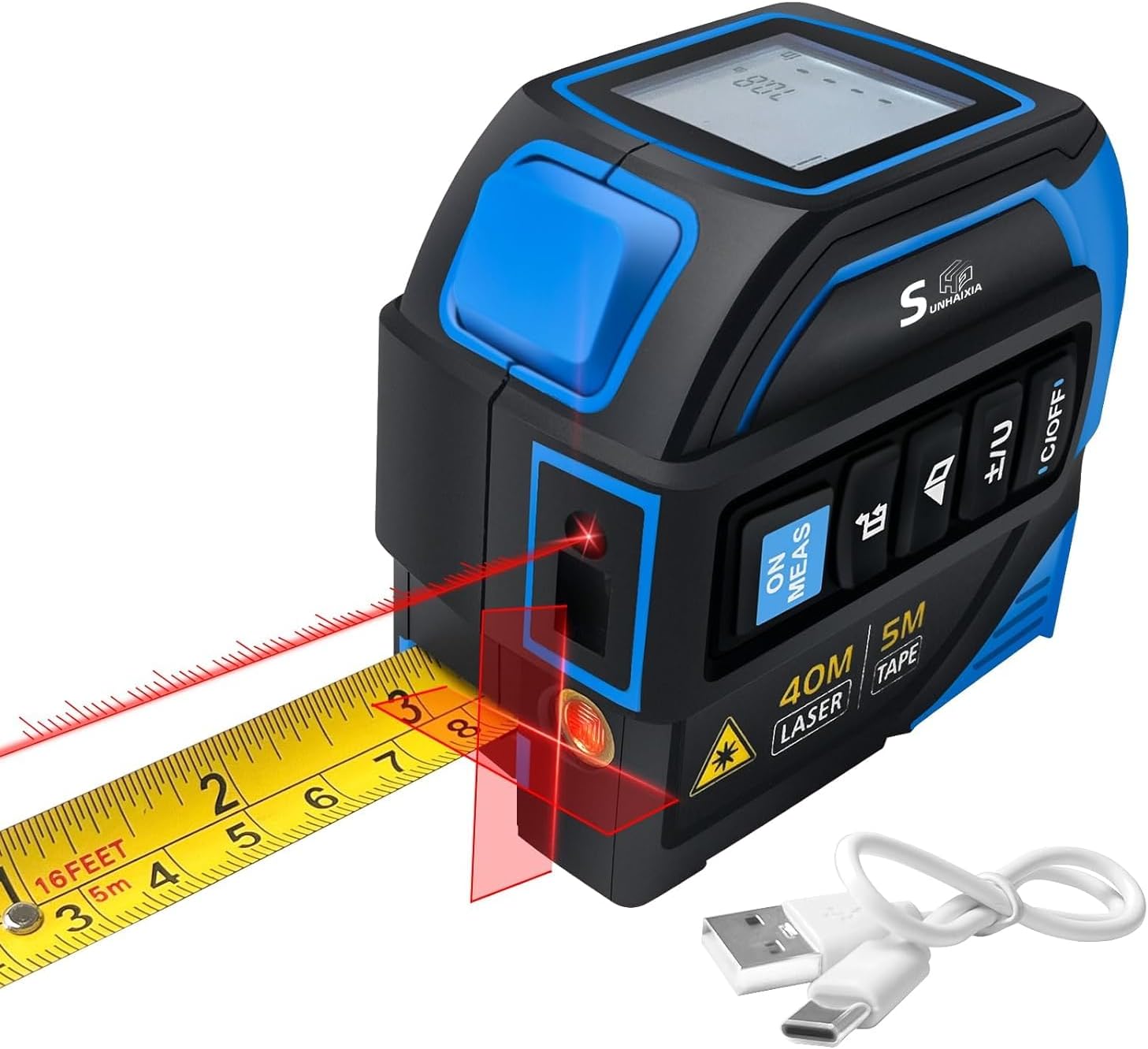 4-in-1 Laser Tape Measure with Laser Level Crosshairs |130ft/40m Laser Distance+16ft/5m AutoLock Tape |Backlit LCD
