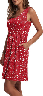 Women's Summer Dress 2026 A-Line Sleeveless Casual Sundress with Pockets Floral/Solid