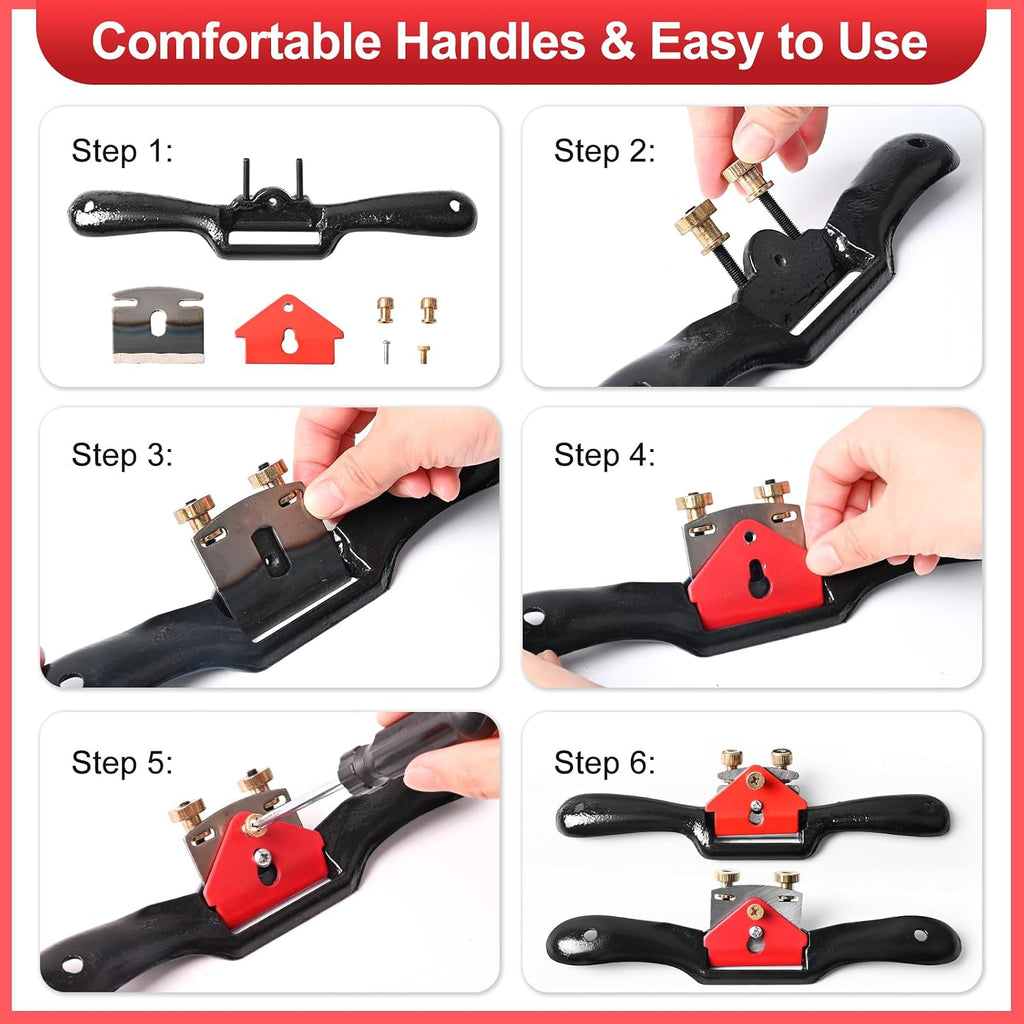 Spokeshave Set, 6pcs Metal Blades, Portable Plane & 4-Way Wood Rasp File | Adjustable Spokeshave Set Perfect For Wood